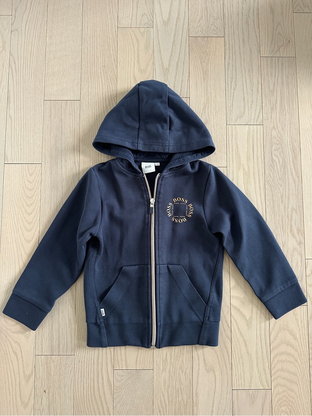 ✨Hugo Boss Navy Kids Zip Hoodie with Gold Logo Size 4T